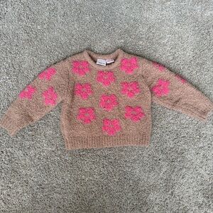 Zara Tan Sweater with Pink Floral Design